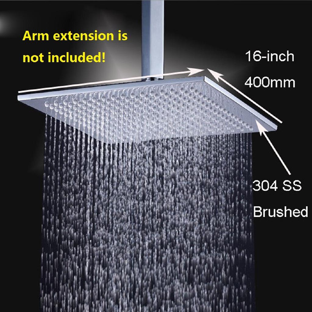 16Inch Rainfall Shower Head Chrome Stainless Steel Rain Shower Head Bathroom Top Sprayer Faucet Head Water Showering Head Silver
