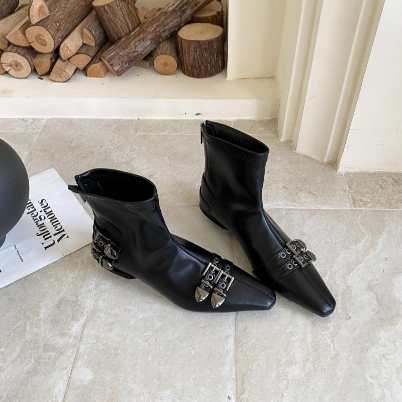 

Судинг Дом! Нишевый тон! Черные ботильоны с квадратной пряжкой на ремне, женские, 2025, новые, осенние, облегающие ботинки, тренд 40 чёрный