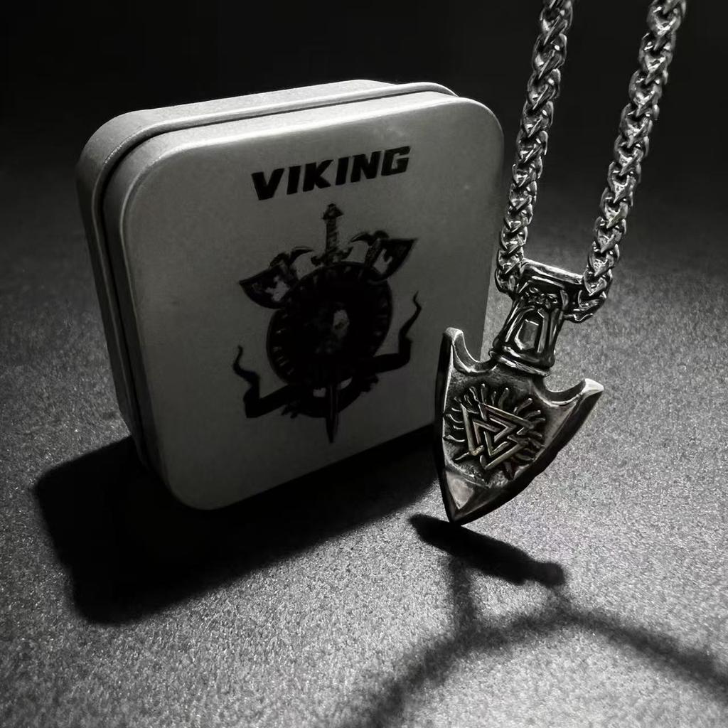 HNSP 316L Stainless Steel Nordic Odin Viking Rune Pendant Chain Necklace For Men Jewelry Accessories