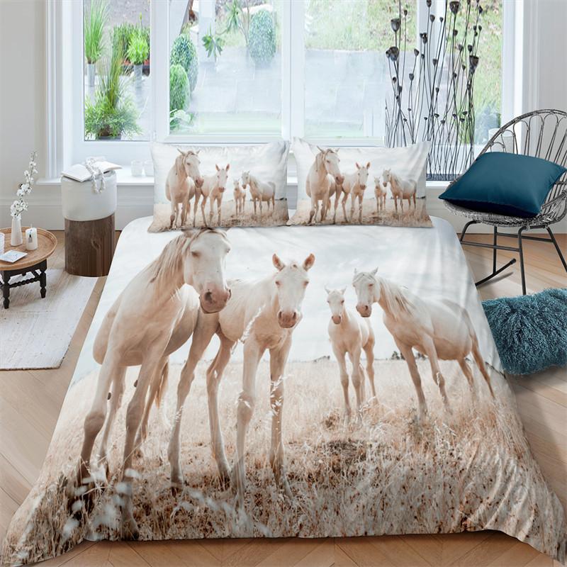 Poszwa na kołdrę Dzikie Konie Miękki Zestaw Pościeli ze Zwierzętami Rozmiar Queen Dla Dorosłych Nastolatków Dzieci Wzór Mikrofibra Zachodni Kowbojski Pokrowiec na Kołdrę