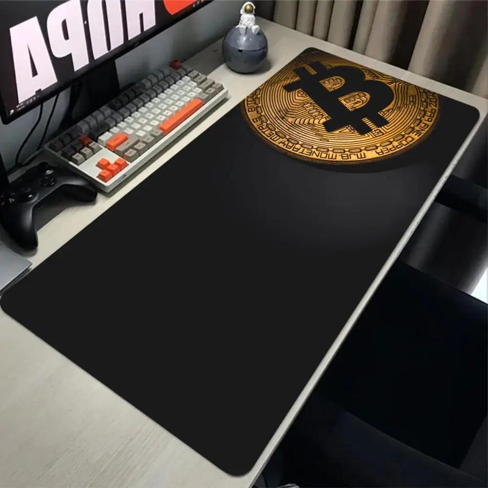 Bitcoin Mouse Pad Gaming Large HD Mousepad Antislip Rubber Mouse Mat Computer Gamer Desk Mat Stitched Edge Black Gamer Mousepad