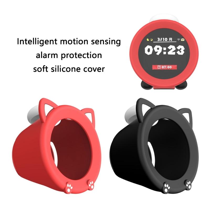 Dustproof Housing Silicone Protector Cover for Alarmo Clock Scratchproof Shell Clock Kitten Ear Pattern Protective Case