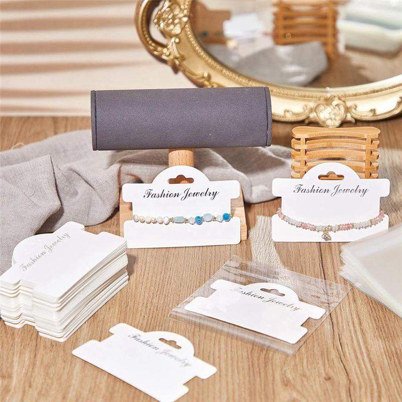 M-Modern-100Piece Bracelet Display Cards Jewelry Display Hanging Card Bracelet Packaging Necklace Cards With Bags ,White