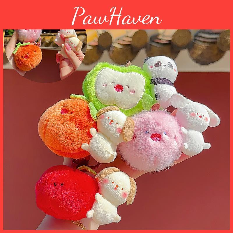 Cartoon Animal Playful Plush Keychain With Vibrant Fruit Stretch Style For Kids