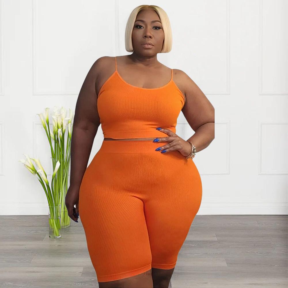 Plus Size Women's Two-Piece Set: High Elastic U-Neck Sleeveless Top & Casual Shorts