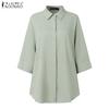 ZANZEA Women Turn Down Collar Loose 3/4 Sleeve Plain Blouse