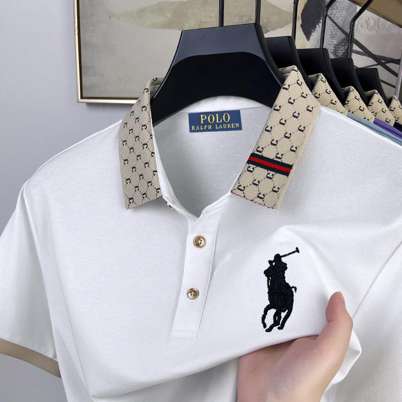 Polo Ralph Lauren 2025 Léto Pánské Nové Výšivka Pony Jednobarevné Volné Barevný Límec Business Casual Polokošile