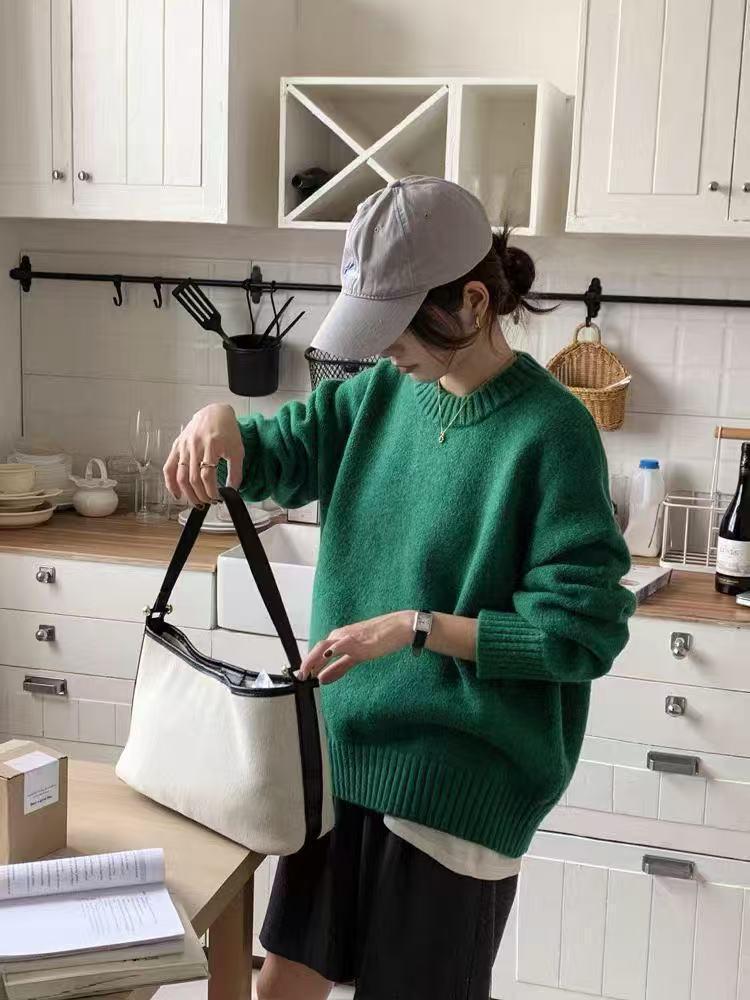 2024 Red Cashmere Knit Round Neck Sweater - Women's Warm Autumn/Winter Versatile Base Layer