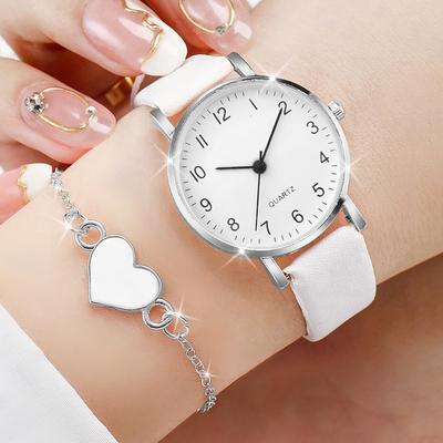 Minimalist Digital Watch Fashion Leather Strap Quartz Watch Heart Bracelet Set