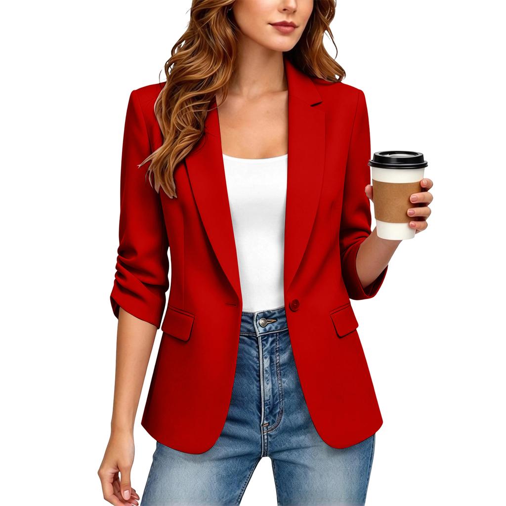 Women's Fall 3/4 Sleeve Color Open Front Cardigan Jacket for Business Casual Work