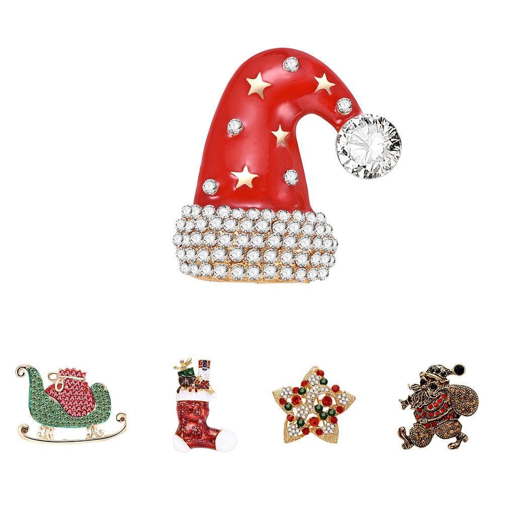 Women Girls Crystal Brooch Cartoon Christmas Series Breastpin Xmas Tree Brooch Cute Clothes Decor