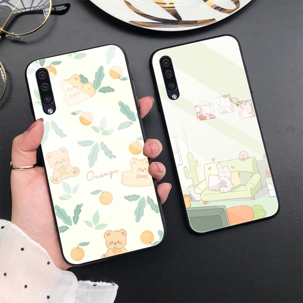 Cute Bear Case For Samsung Galaxy A52 A70 A71 A73 A53 A13 5g A03 A72 A22 A21s A03 Core A42 Tempered Glass Back Shell Covers