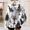 Women Plus Size Zip Up Long Sleeve Drawstring Hoodie White Dark Rose Bat Key Lock Printed Sweatshirt With Pockets