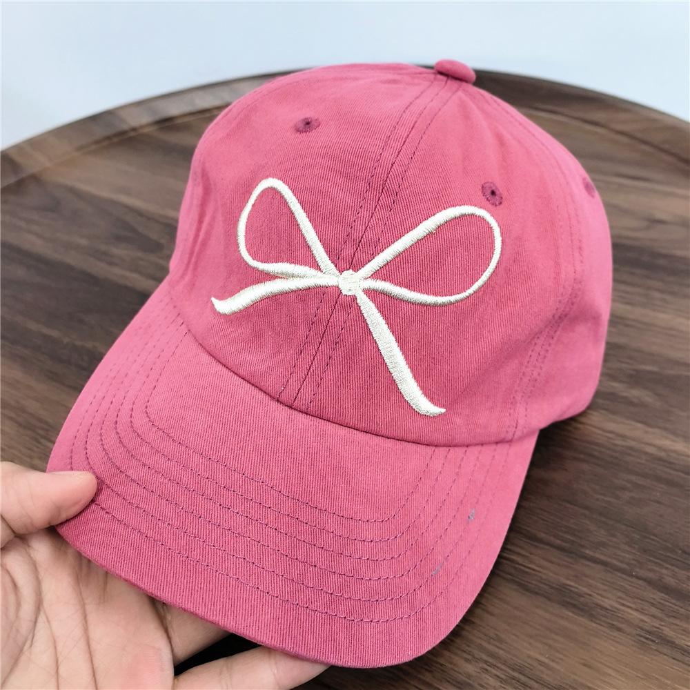 Chic Denim Baseball Cap with Bowknot & Embroidered Lettering - Adjustable, Sun-Protective Dad Hat for Women