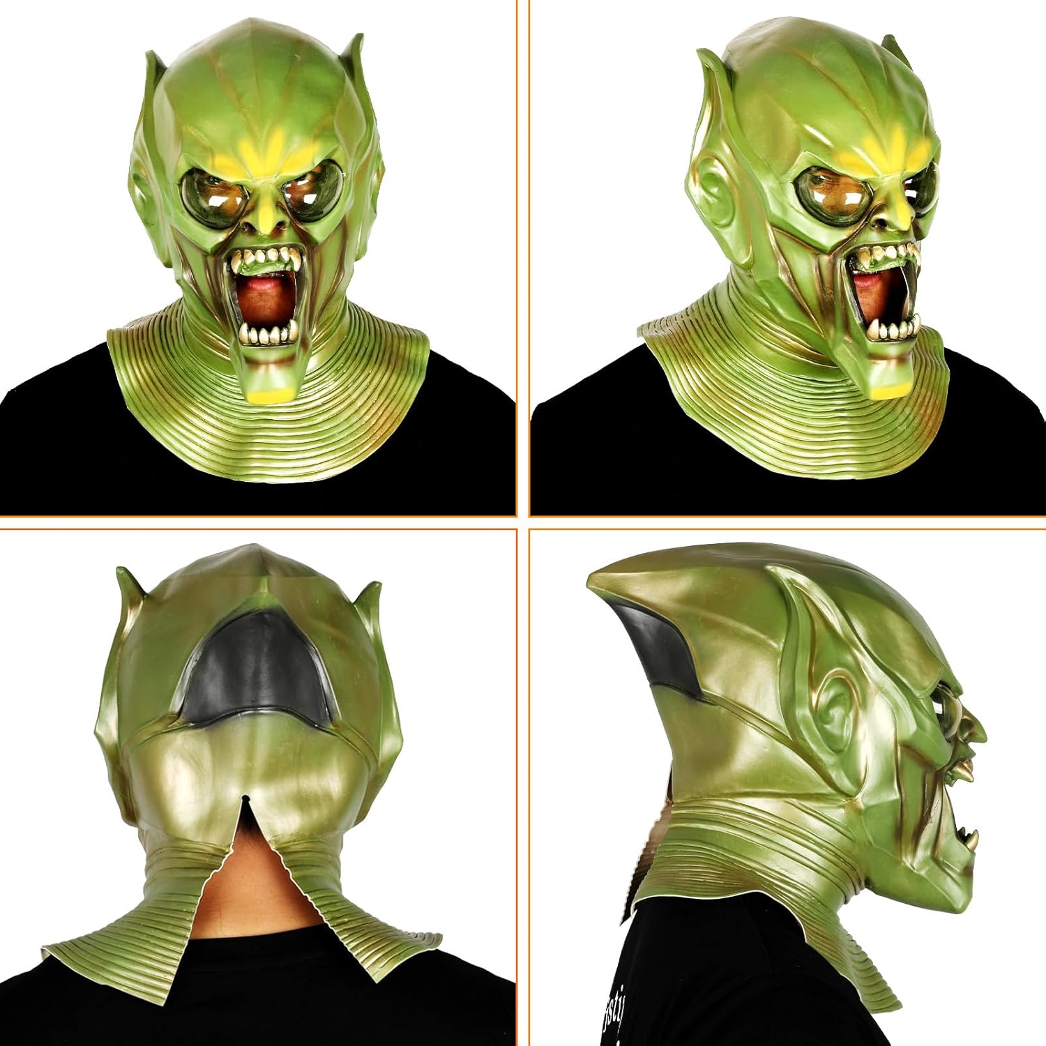 Green Goblin Mask - Scary Halloween Demon Mask - Bat Knight Costume Cosplay Prop