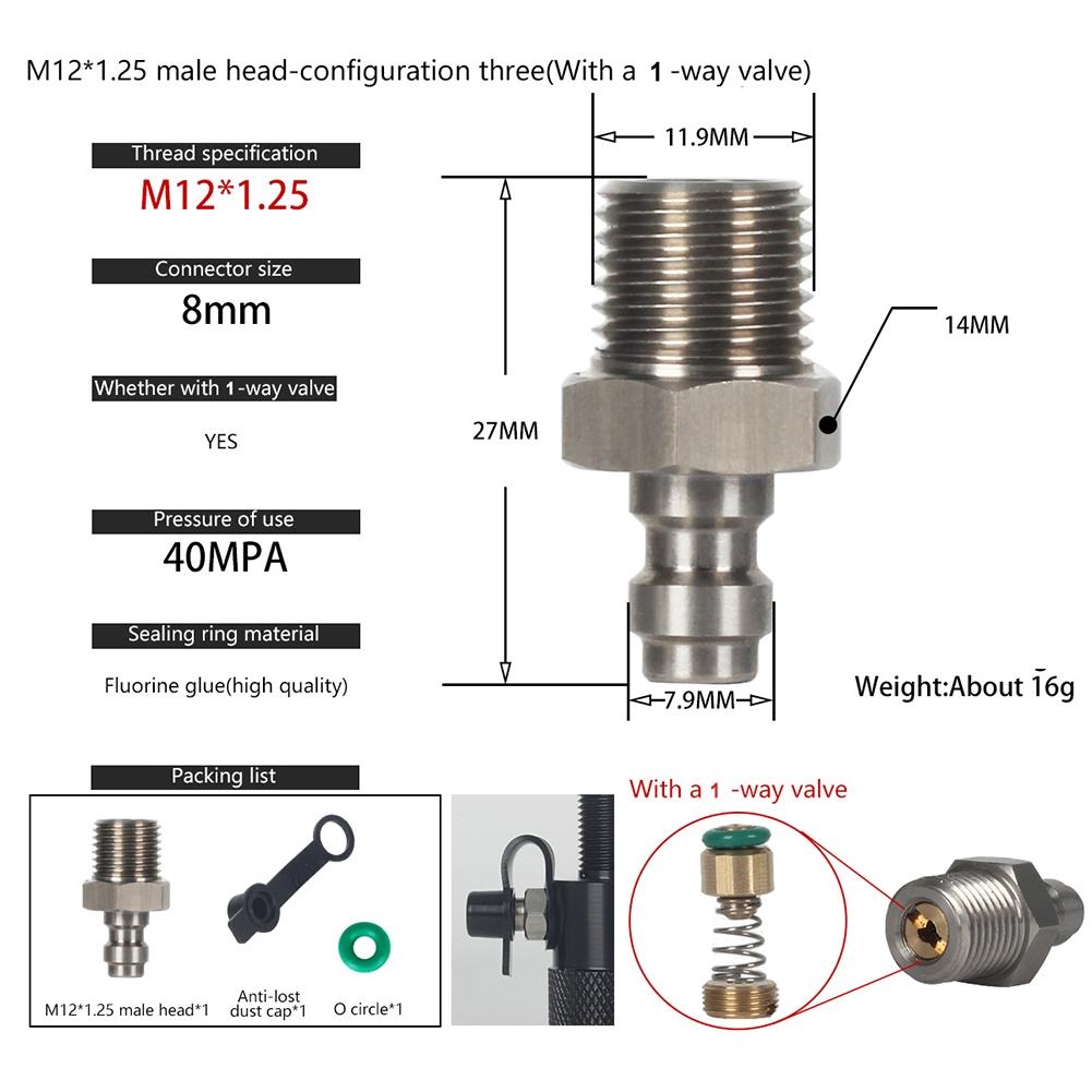 M12X1.25 Quick Connect Adapter Stainless Steel Check Valve