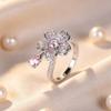 Light Luxury Flower Diamond Ring Five-petal Flower, Full of Diamonds, Pink Water Drop Pendant Ring