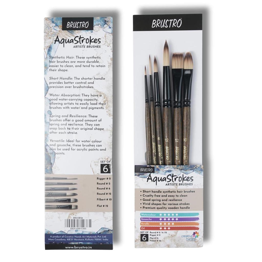 Set of 6 | Ideal for Watercolour, Gouache, Acrylics, Oil Brush, Synthetic Bristles, Wooden Handle