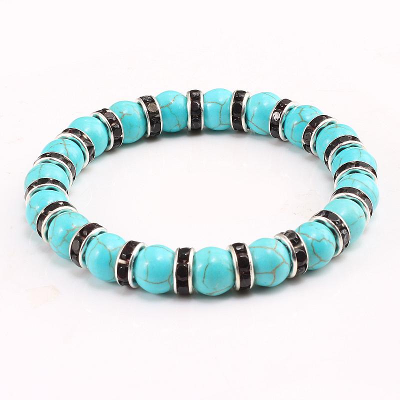 Blue Beaded Bracelet Charm Natural Stone Crystal Septa Stretch Women Bracelets & Bangles Fashion Yoga Jewelry Couple Gifts