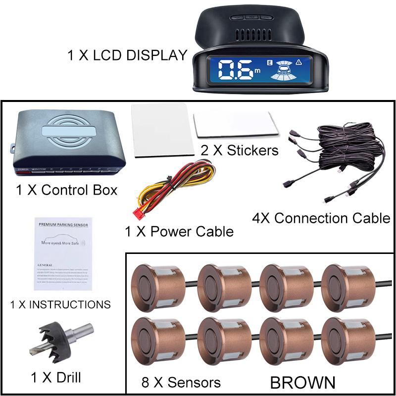 The LCD Monitoring 4-sensor Radar Detection System with Reversing Backlight Display Parking Sensor Has 12 Colors and 12V