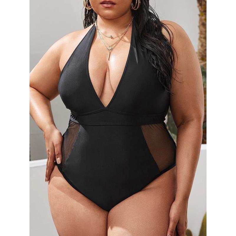 2025 Large Plus Size Halter Swimsuit Women One Piece Floral Printed Swimwear Female Bathers Bathing Swimming Swim Suit Beachwear