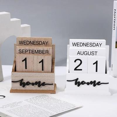 Desktop Accessories Perpetual Desk Calendar Wooden Desktop Decor Blocks Calendar Home Office