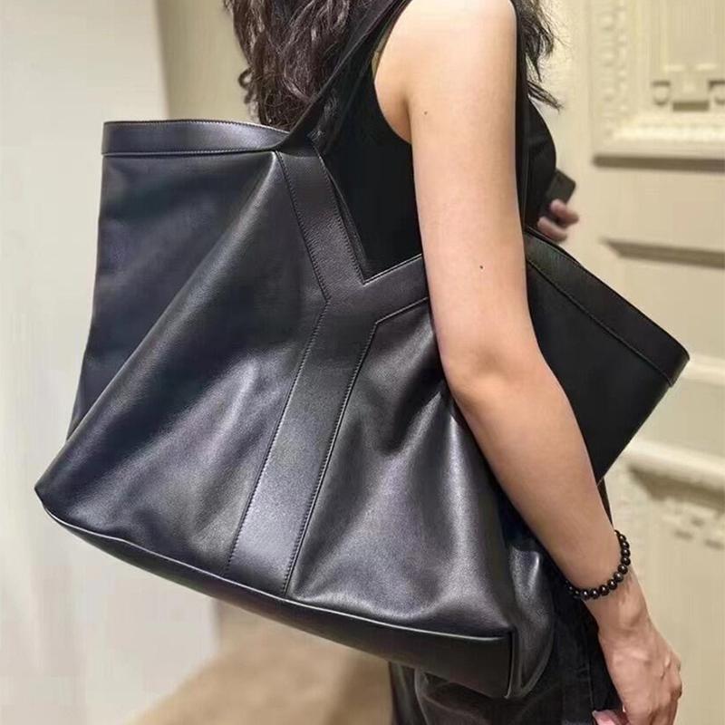 Luxury Genuine Leather Tote Bag For Women Simple Large Capacity Handbag Y-shaped Design Casual Shoulder Bag Commute Shopping Bag