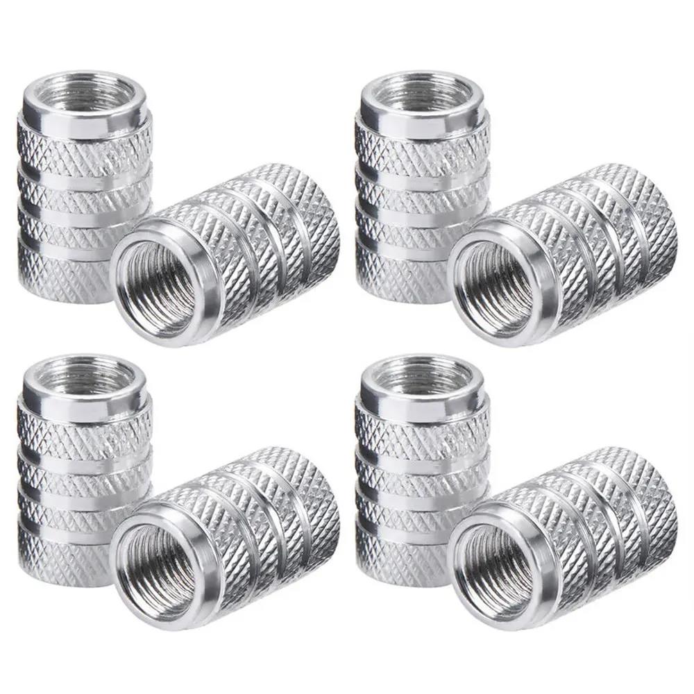4pcs Knurling Style Tire Valve Caps Aluminum Silver Car Bike Wheel Stem Air Valve Caps Tire Pressure Cap Accessory Stem Caps1