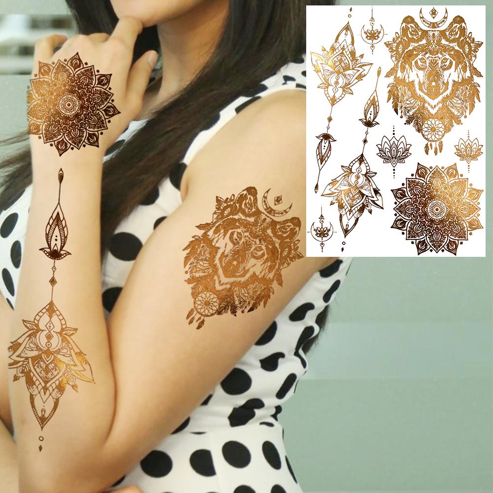 Golden Turtle Anchor Temporary Tattoo For Women Adult Realistic Compass Flower Fake Tattoo Sticker Washable Body Art Tatoo Decal