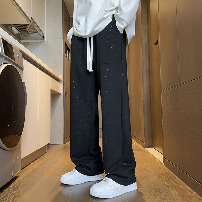 

Men s Sparkle Print Wide Leg Pants Casual Drawstring Elastic Waist Loose Fit Streetwear Trousers M чёрный