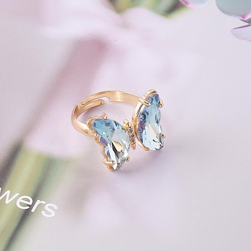 New European American Gradient Butterfly Ring Female Ins Fashion Trend Elegant Temperament Hand Ornaments For Ladies