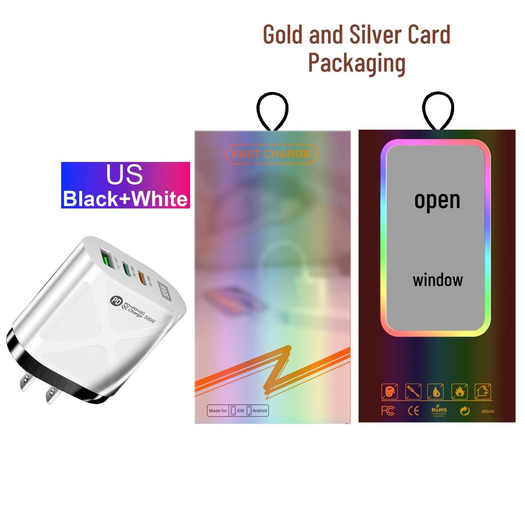 58W Dual Fast Charger with 2PD+QC3.0, EU/US/UK/AU Plugs