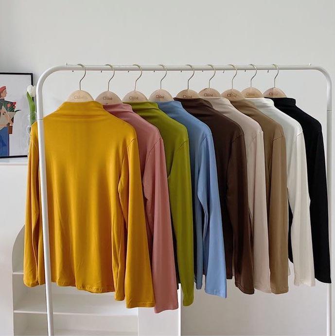 Women's Autumn Nine-Color Semi-High Neck Slimming Long Sleeve Base Shirt