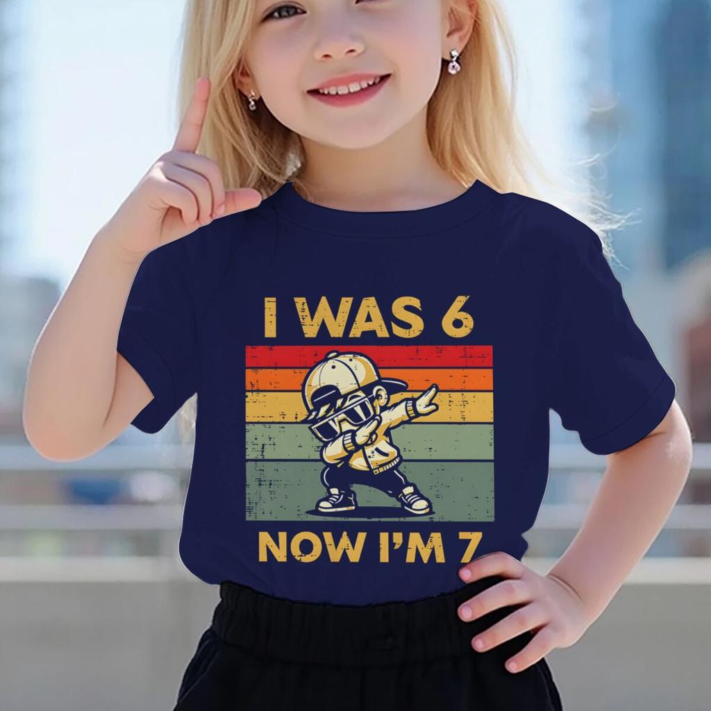 Kids Seven Year Old Cotton T-shirt Tops I Was 6 Now I'm 7 Birthday Funny 7th B-day Gift for Boy 67 Meme Birthday Cotton Tee