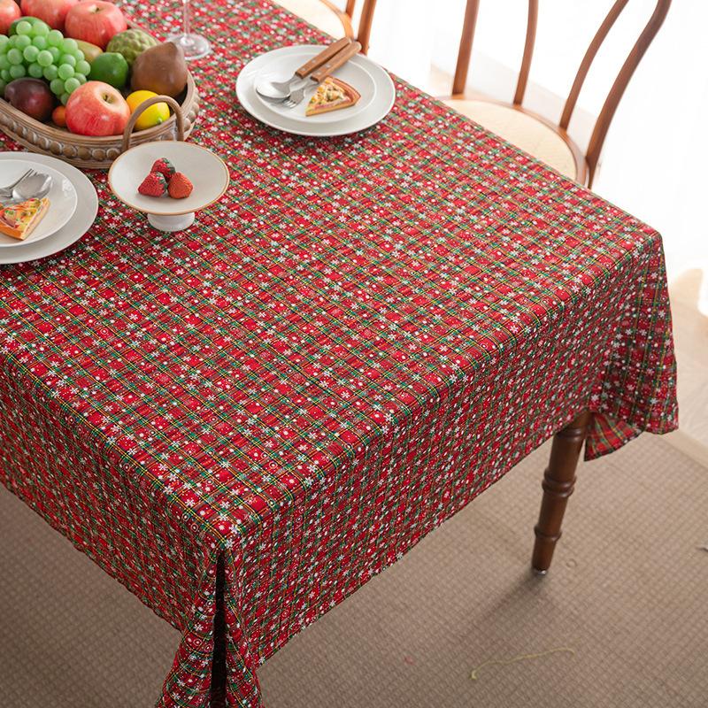 American Cotton Linen Christmas Tablecloth Holiday Plaid Dining Table Cover Snowflake Pattern 60*60cm