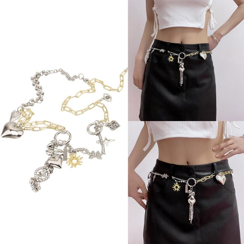 Vintage Women Waist Belt Vintage Thin Y2K Style Belt with Pendant Women Metal Commuting Waist Belt