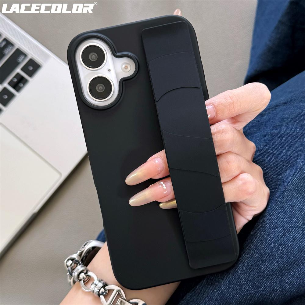 Liquid Silicone Wrist Strap Grip Matte Hard Phone Case For iPhone Air 17 16 15 14 Plus 13 12 11 Pro Max Business Wristband Funda