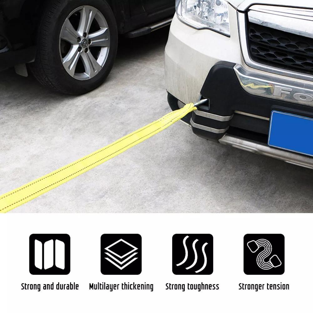 4M Car Tow Cable Heavy Duty 5 Ton Trailer Double Thick Traction Strap with Hook Rope for Vehicle Recovery Transportation Pile