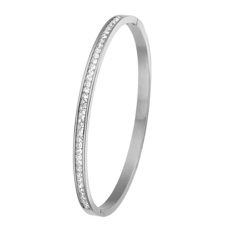 2024 Exquisite O-Type Stainless Steel Bracelet with Square Diamond Direct Sales From Manufacturer Fashion Charm Jewelry 17.5cm&Stainless Steel