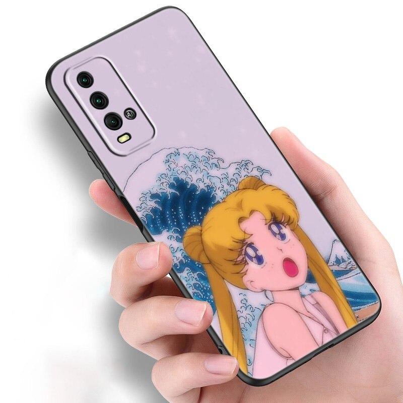 Japan Anime Moon Cartoon Cat Silicone Phone Case For Xiaomi Redmi Note 11 10 9 8 Pro 11T 10T 10S 9S 8T 9 9A 9C 9T Black Cover