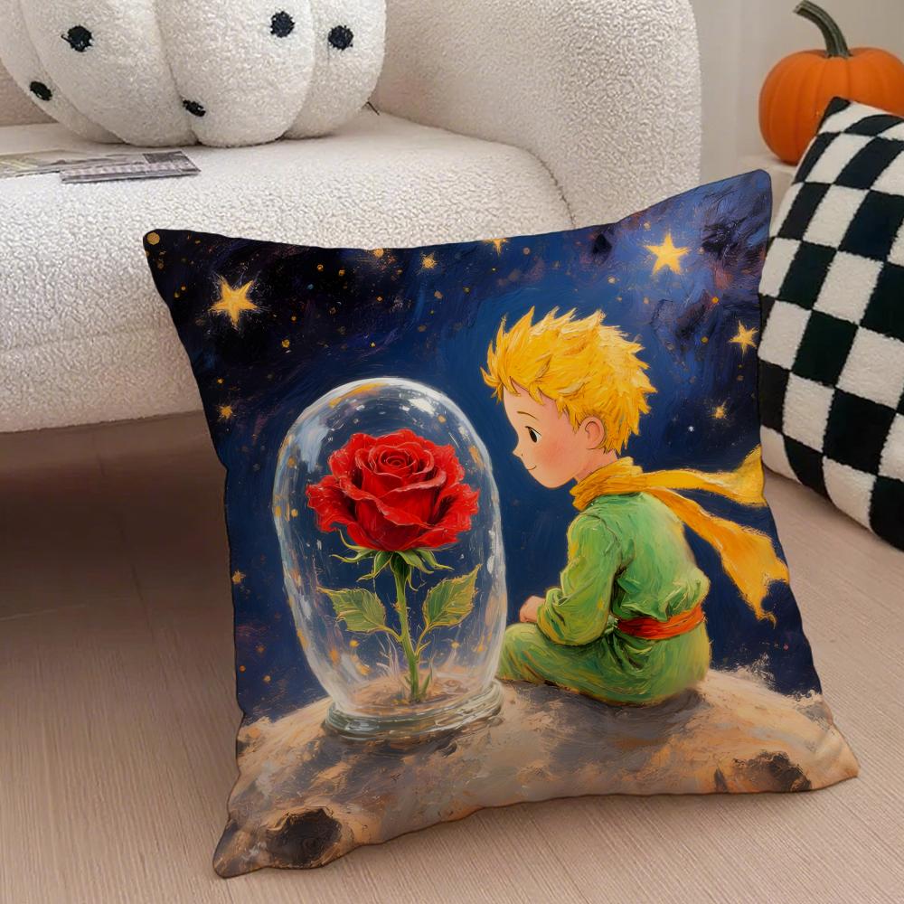 Healing The LLittle Prince Painting Fairy Tale Cushion Cover Throw Pillow Cover Hidden Button Durable Polyester Chair Cushion