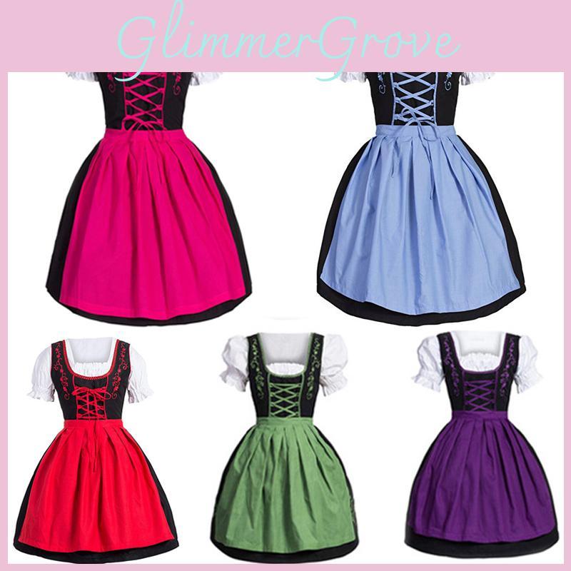 Charming German Dress Bavarian Dirndl Costume With Elegant Apron Decoration