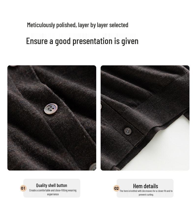 Women's Round Neck 100% Wool Knit Cardigan Sweater - Single-Breasted, Thin German Yangzi Yarn Design