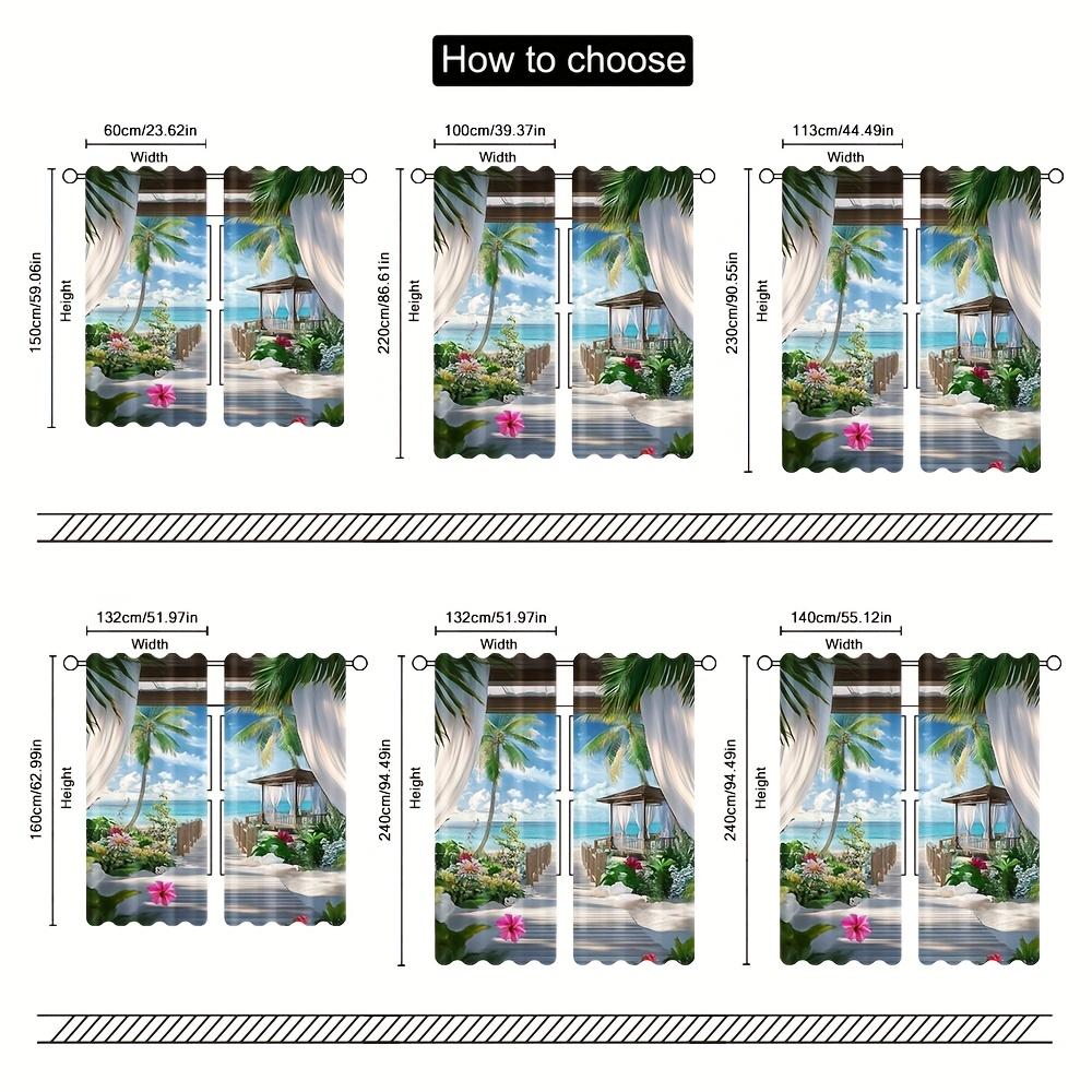 2PCS Tropical Beach Blackout Curtains   Seaside View Polyester Drapes for Living Room   Bedroom   Office - Modern Coastal Decor