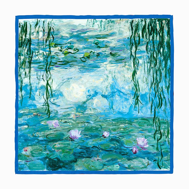Monet Oil Painting Twill Silk Scarf Fashion Bandana Women Scarf Wraps 53cm Square Scarves Hijab Head Scarf Neckerchief
