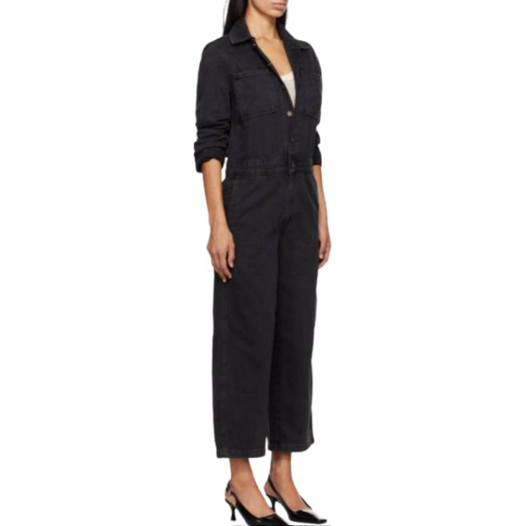 Levis Solid Color Pocket Button Long Sleeve Loose Jumpsuit Women jumpsuits Black A59300007