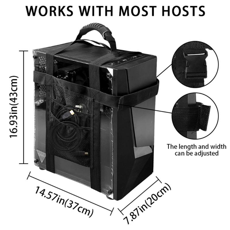 Ergonomic PC Tower Carrying Strap Desktop Carrying Case Belt Computer Travel Holder with Pocket for Cable Transporting