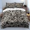Black and White Abstract Letter Print Set Bedding Set (1 Duvet Cover, 2 Pillowcases, Duvet Not Included)