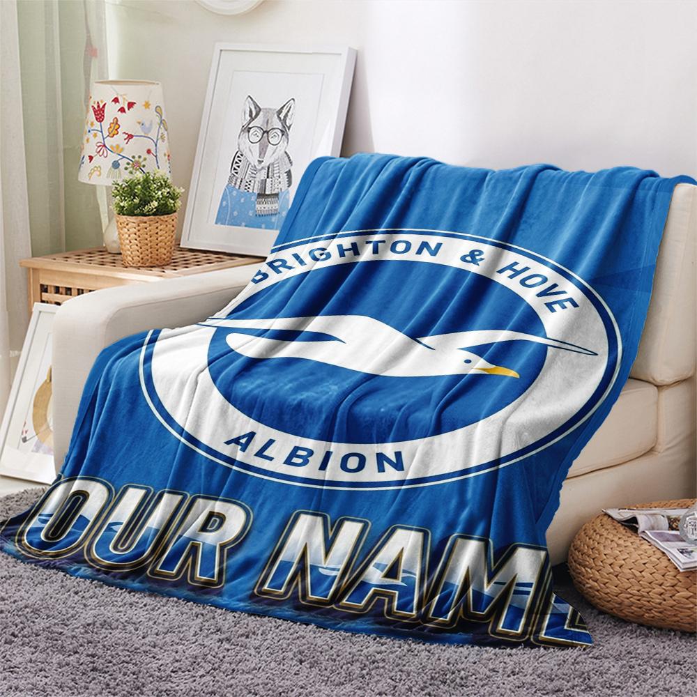 1PC Custom Name Brighton&Hove Albion Patterned Flannel Blanket Suitable For All Seasons for Home Decor Warmth and Comfort Gifts Holiday Present