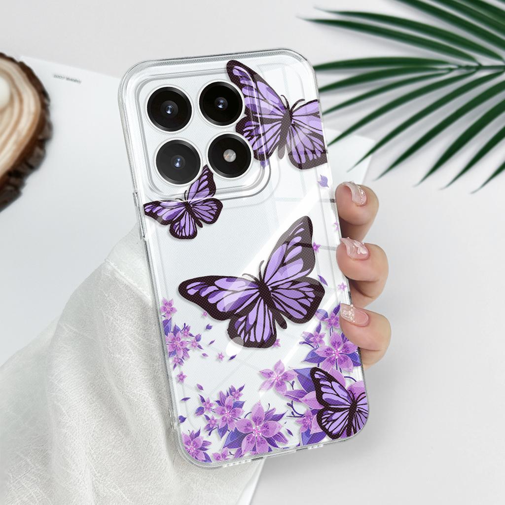 Sky Butterfly Transparent Phone Case For Xiaomi 15 15T 14 14T POCO M7 X7 F7 M6 X6 Pro Ultra 4G 5G Soft TPU Cover